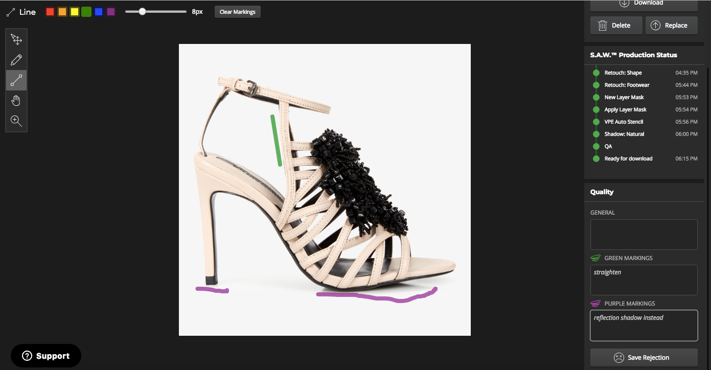 Draw on the image, no Markup extension necessary Product photo QA retouching instructions drawn on image